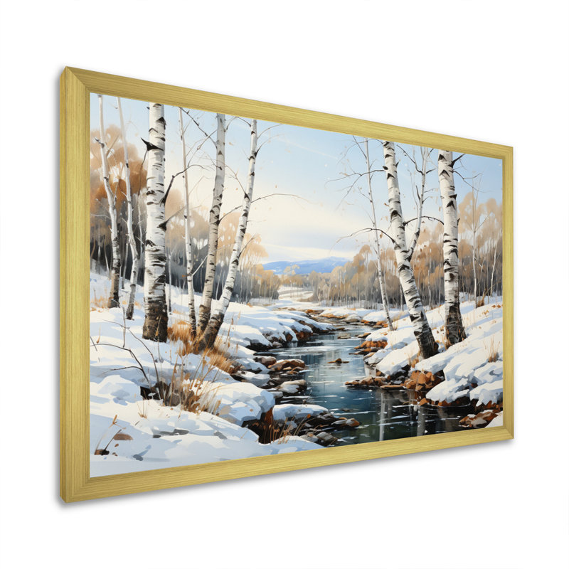 Birch Woods Winter Whispers I - impression sur toile de bouleau, Cadre doré simple, H 24 po x l 32 po x P 1 po