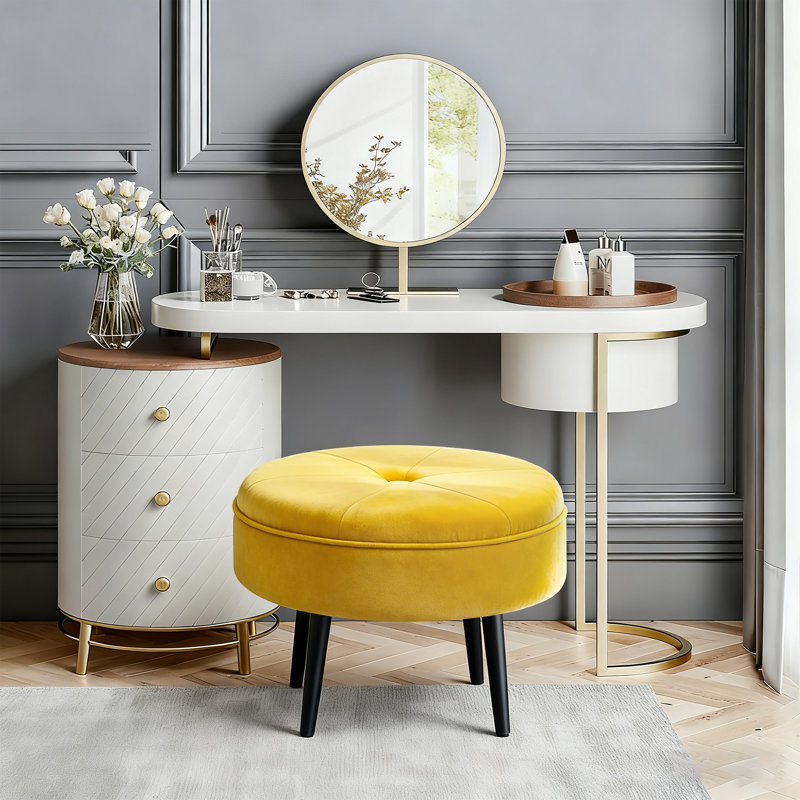 Kean Velvet Ottoman, Black, Yellow Microfiber/Microsuede