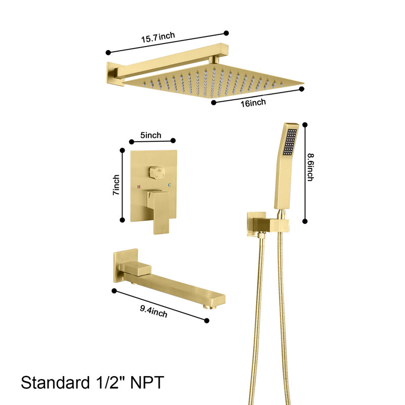 Diverter Complete Shower System, Brushed Gold