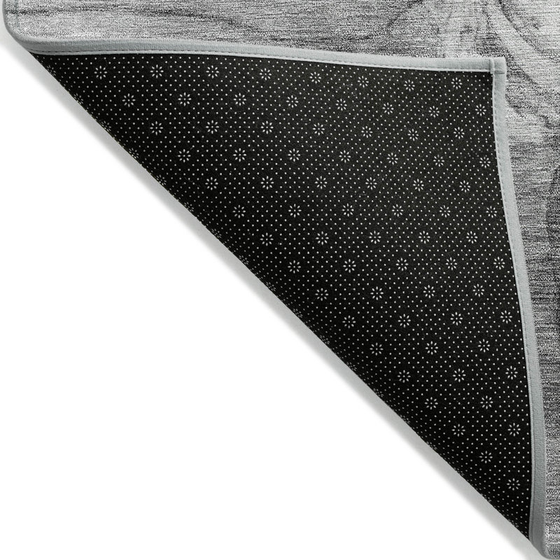 Tapis extérieur lavable floral gris anthracite et argent 5 pi x 8 pi
