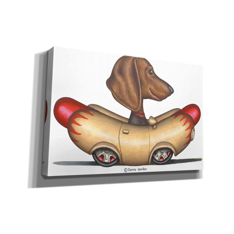 «Brown Dachshund Hotdog Car» par Danny Gordon, art, H 12 po x l 18 po x P 0,75 po