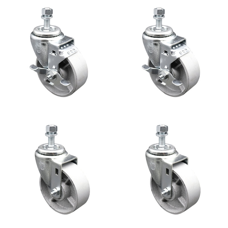 Ensemble de roulettes semi-pivotantes en acier 4 roues de 4 po et tiges de 1/2 po - 2 avec BRK