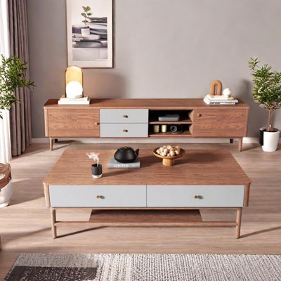 Ancient style coffee table TV cabinet combination