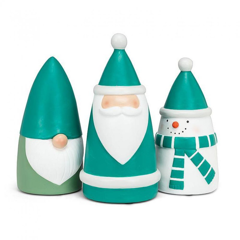 Figurine de père Noël turquoise et blanche en forme de cône