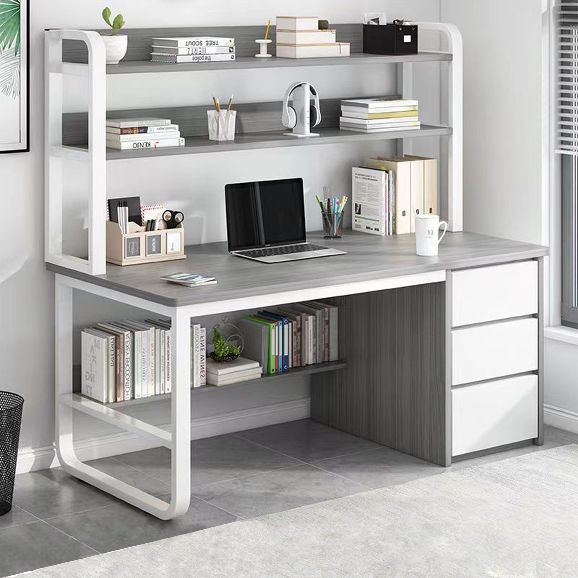 55 Modern White Computer Desk Rectangular Home Office Desk with Pedestal  Base | Homary