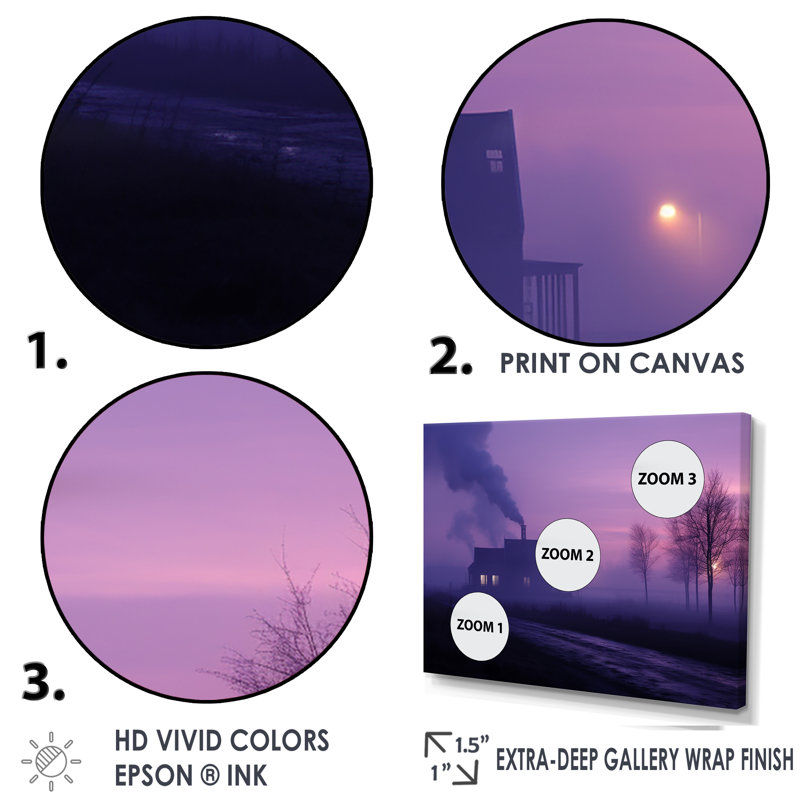 «Violet Veil Industrial I», reproduction sur toile, Cadre flottant noir, H 16 po x l 32 po x P 1 po