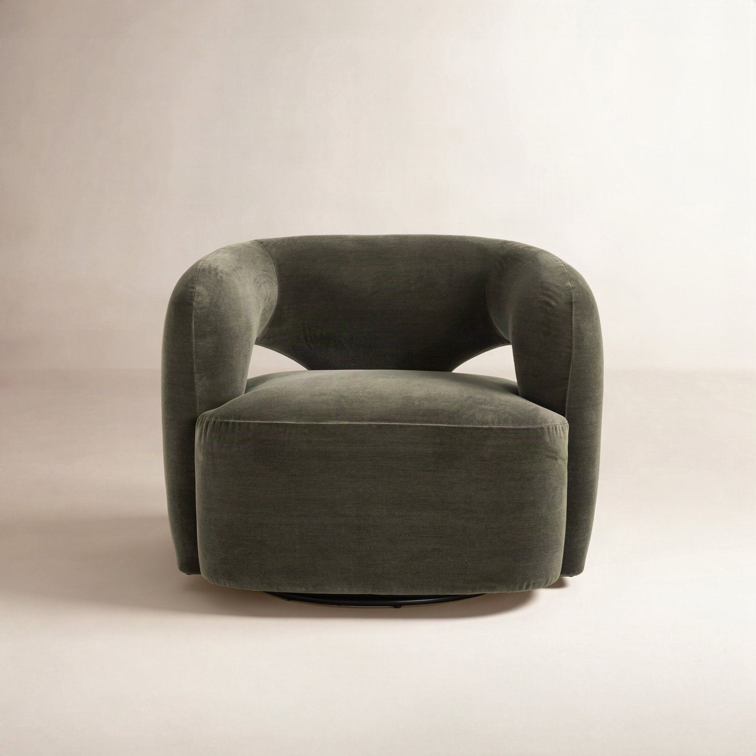 Novella Genuine Leather Swivel Barrel Chair, Monte Olive Polyester Blend