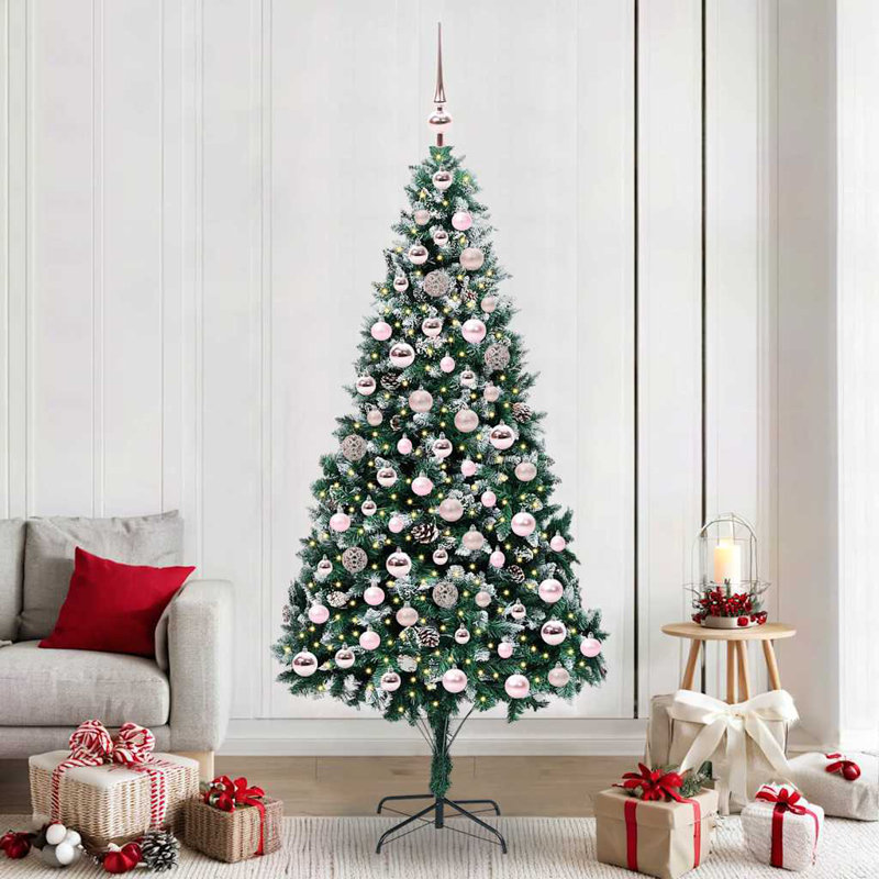 Artificial Christmas Tree with 300 LEDs with Stand, 6.89' H, Pink