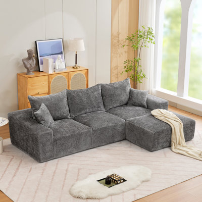 110" Modular Sectional Sofa, L-Shaped Cloud Couch with Chaise Lounge, Boneless Deep Seat Sofa for Living Room, Apartment Furniture Sets, Plush Chenille Fabric, No Assembly Required