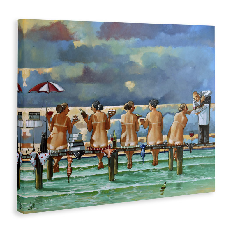 «Women on Dock with Tan Lines», art mural sur toile par Ronald West, H 30 po x l 40 po x P 1,5 po