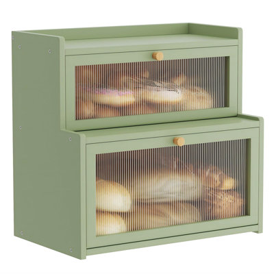Double Layer Bamboo Bread Box For Kitchen Counter, Countertop Bread Storage Container, Bread Container Bread Storage With Window Bread Holder.(Green)