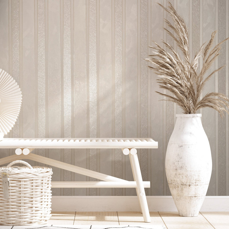 Ninti Industrial Effects Beige Traditional Stripe Wallpaper Roll 10.05m x 53cm