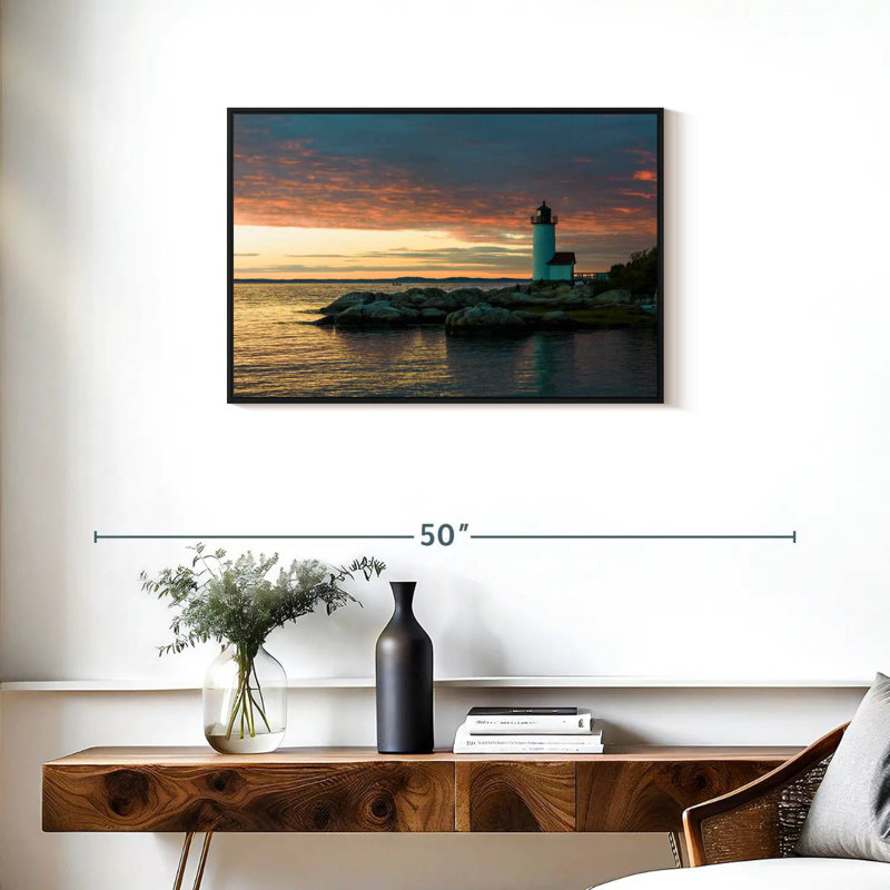Coucher de soleil sur le phare d'Annisquam, Cadre flottant noir, 31 po x 21 po