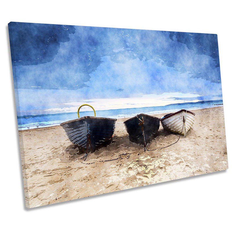 Boats Beach Seascape - Wrapped Canvas Print, 30.5cm H x 45.7cm W x 2cm D
