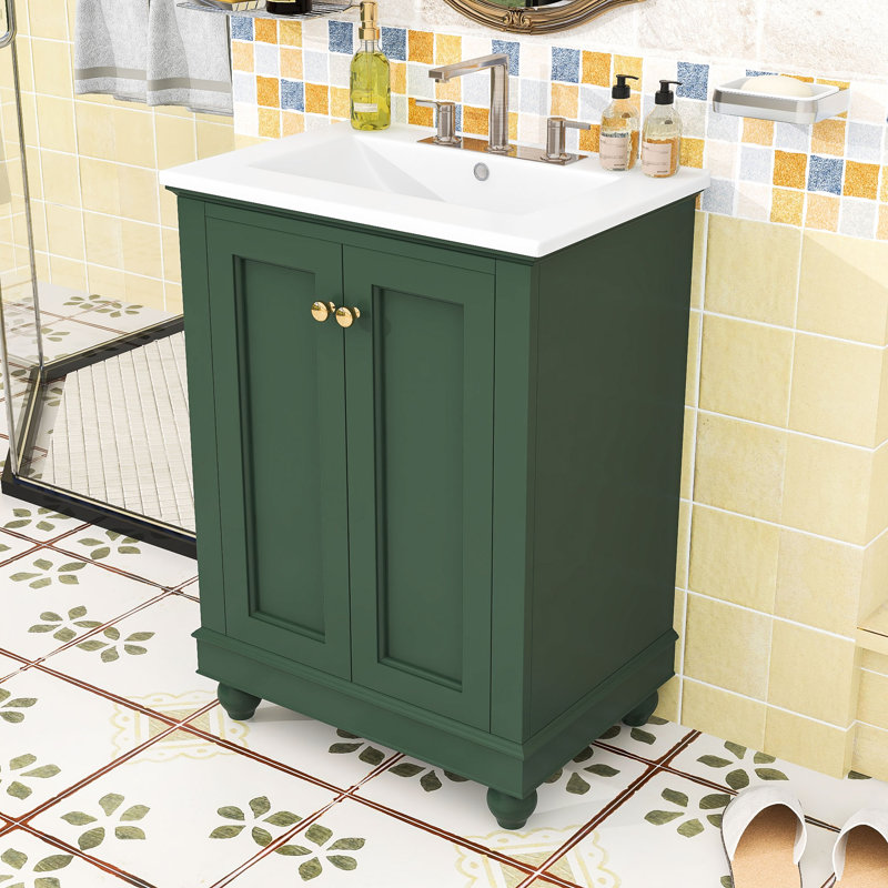 Meuble-lavabo 24 po avec lavabo en céramique, portes à fermeture en douceur, tablette intérieure réglable et dossier ouvert