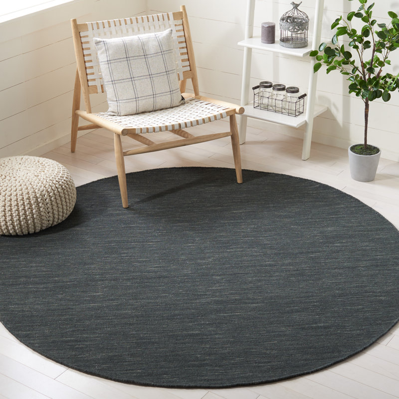 Kilim Hand Loomed Wool/Cotton Rug in Charcoal/Gray, Round 6'