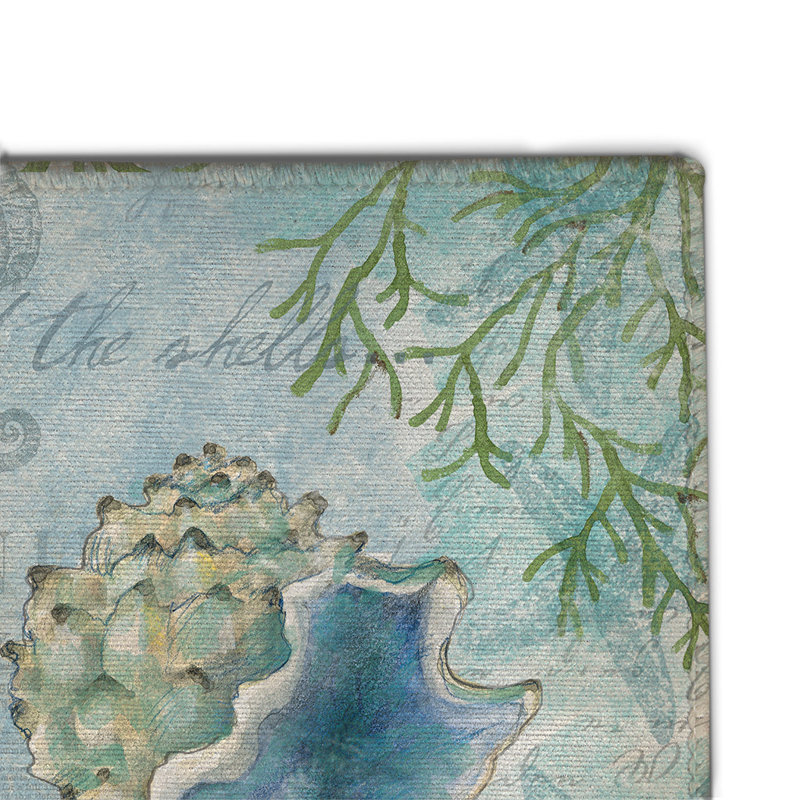  Sketchbook Shells Machine Woven Chenille Area Rug in Blue/Green, Rectangle 4' x 6'