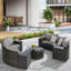Ensemble de canapé d'extérieur modulaire demi-lune 11 pièces avec table basse ronde en verre trempé-43784821