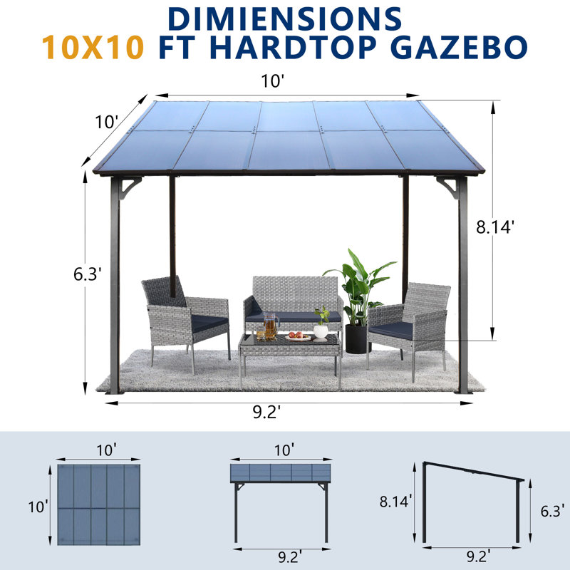 Auvent de jardin extérieur en polycarbonate mural, 10 pi x 10 pi