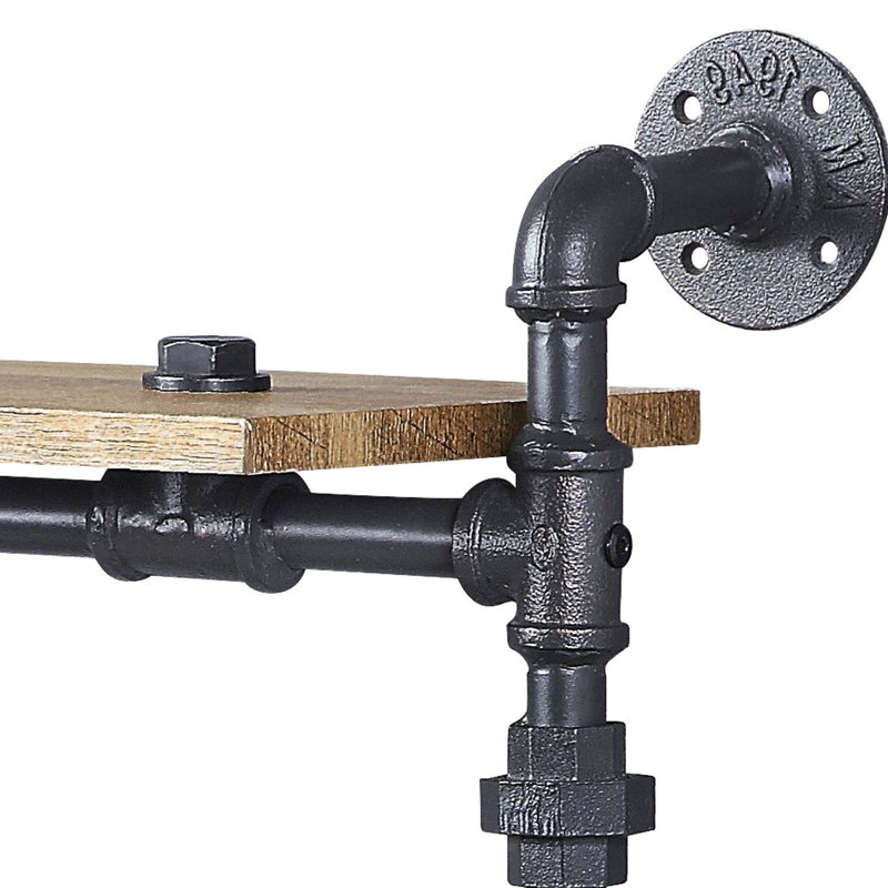 Étagère à 2 murs de style industriel - structure en métal, chêne et noir sableux, ajoute fonctionnalité à un support industriel à 2 tablettes et range des objets divers
