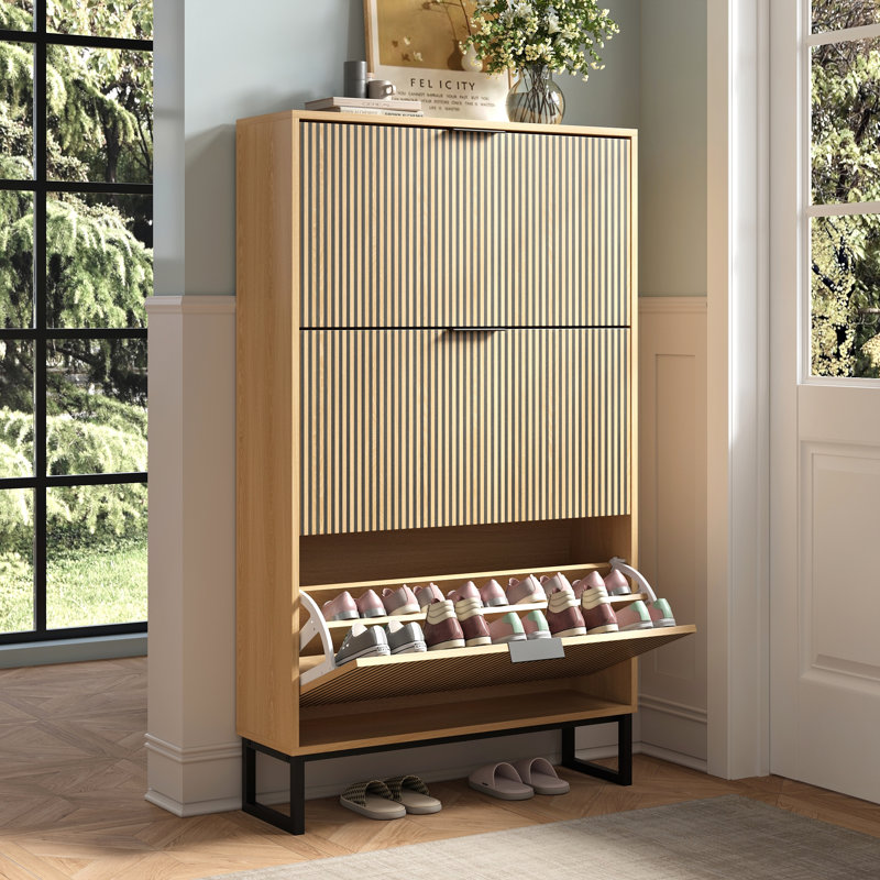 Armoire de rangement pour chaussures 36 paires avec tiroirs rabattables, armoire de rangement de chaussures autoportante pour entrée, couloir