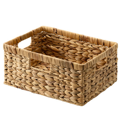 Handwoven Water Hyacinth Jumbo Storage Basket With Iron Frame And Built-In Handles - Natural