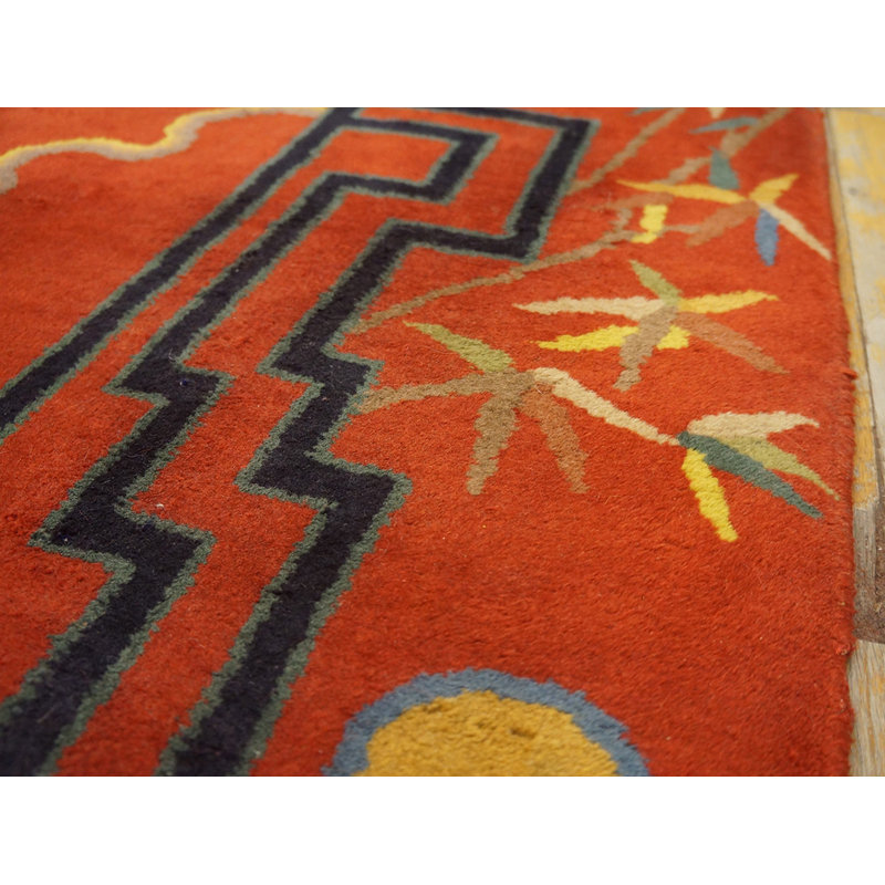 Antique Art Deco Room Size Wool Orange, Red / Rust Rug