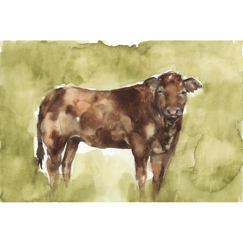 Cow in the Field I by Jennifer Goldberger - Painting, 20 cm H x 30 cm W, Wrapped Canvas