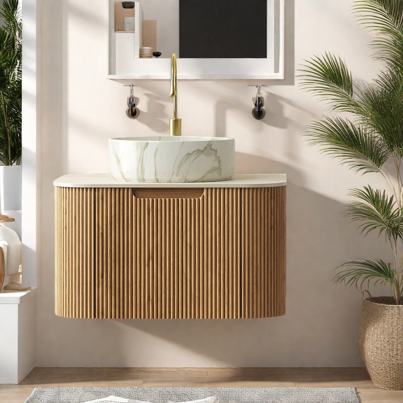 Modern Floating Vanity And Sink Set, Durable Ceramic And Sintered Stone, Space-saving Design
