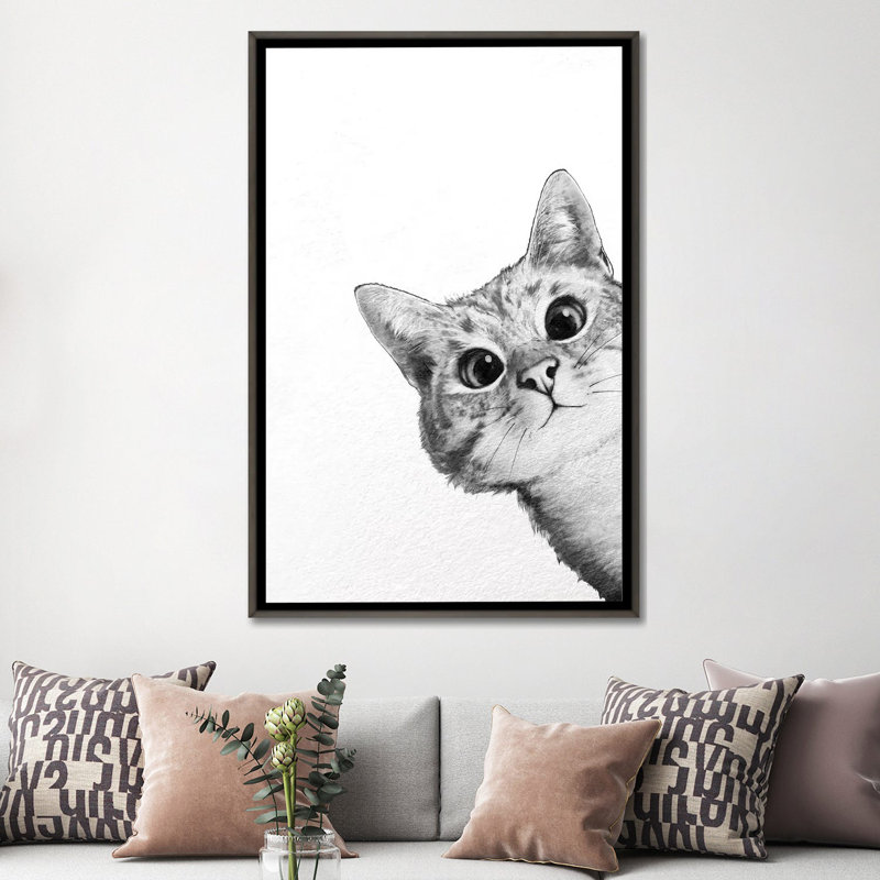 " Sneaky Cat " by Laura Graves, 26" H x 18" W, Picture Framed Canvas, Black