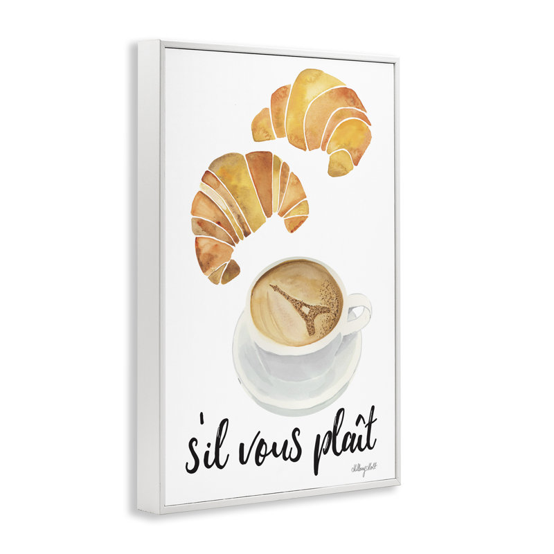 Estampe numérique Paris Croissant and Coffee, design par Hillary Holt, H 24 po x l 16 po, Encadrement giclée blanc côtier