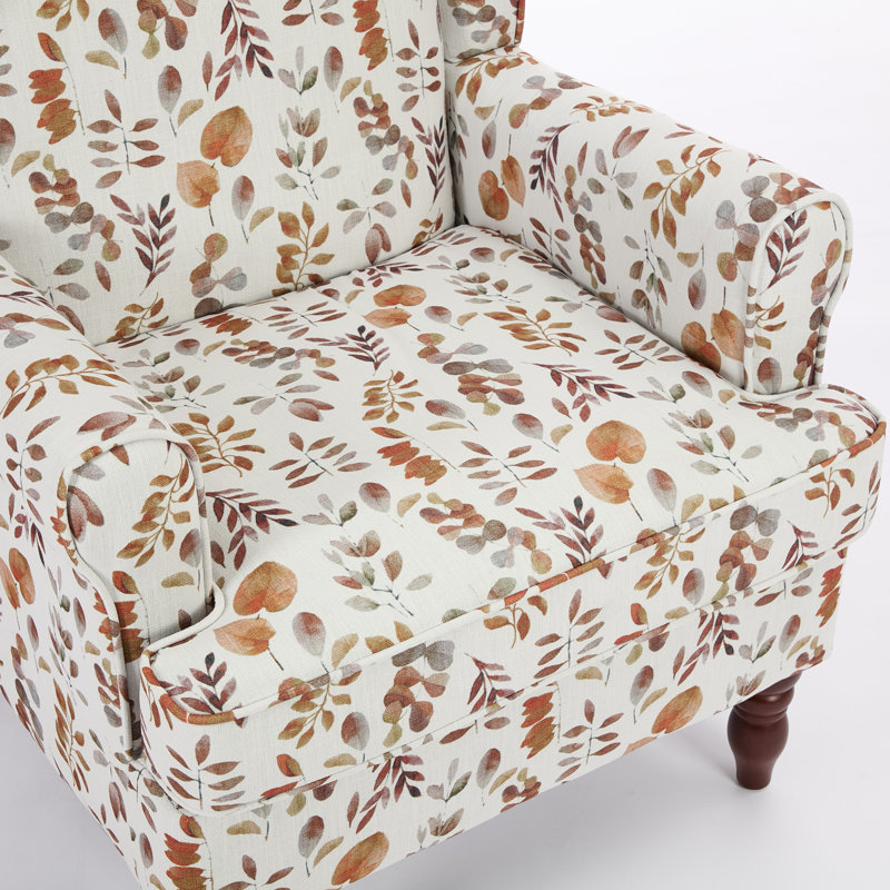 Modern Accent Chair With Retro Wood Legs, Comfy Upholstered Armchair Design Single Sofa Chair For Living Room Bedroom Office - Floral