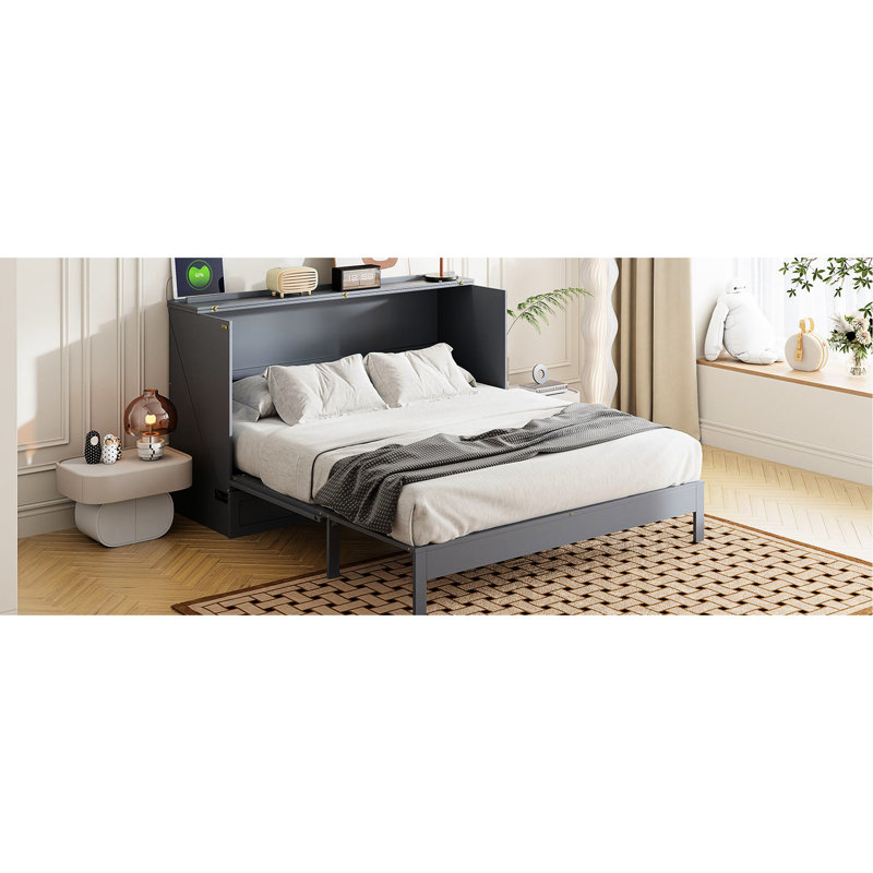 Lit Queen contemporain gris avec grand tiroir intérieur de taille pratique et généreuse, Gris