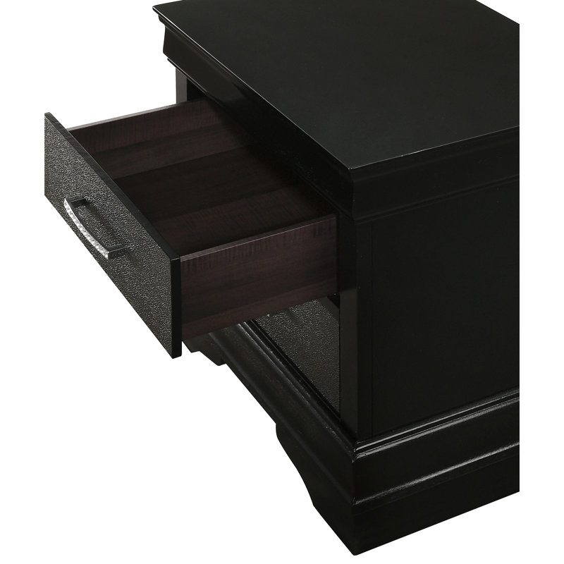 Table de chevet de style contemporain en noir, deux tiroirs, bois massif, design moderne et bois noir élégant avec style