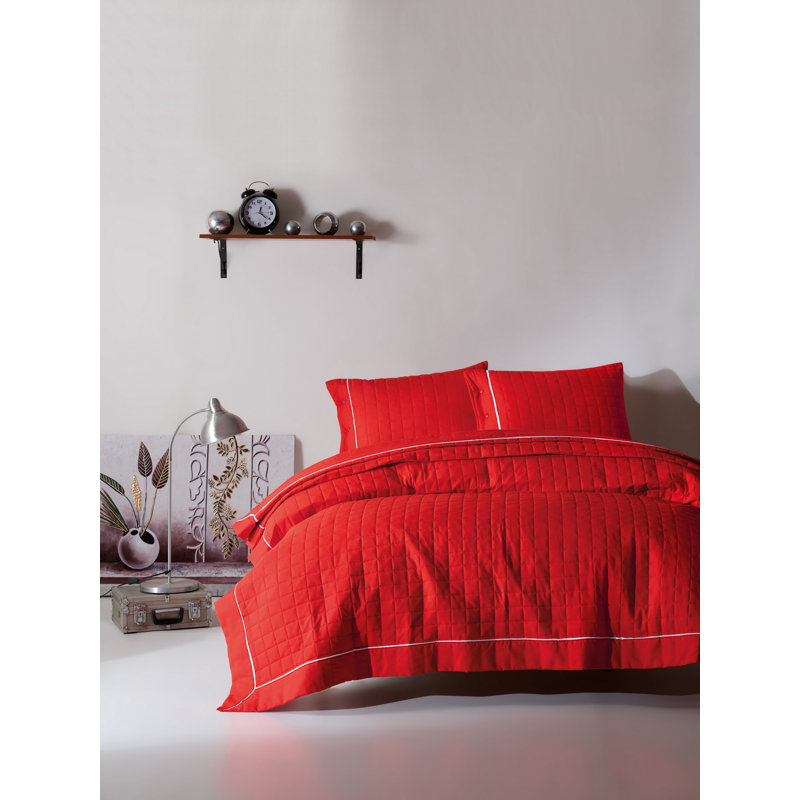 Ensemble de couvre-lit 3 pièces en mélange de coton rouge Elianys
