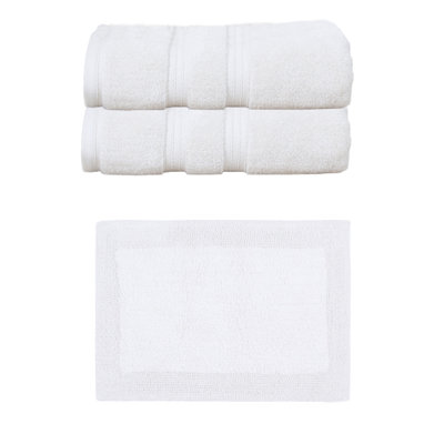 Buariki Collection 100% Soft Cotton Bath Towel Set & 1 Pc Bath Rug, Reversible