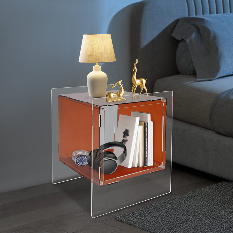 Table de chevet 2 niveaux en acrylique avec tablette de rangement ouverte, Orange