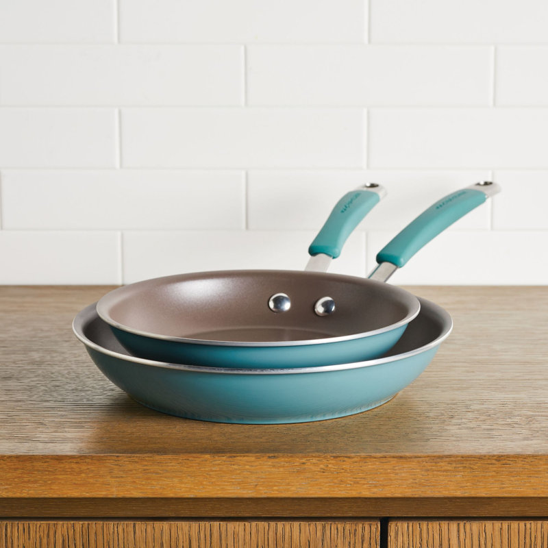 Rachael Ray Cucina Nonstick Frying Pans / Skillet Set, 9.25 Inch and 11 Inch, Agave Blue