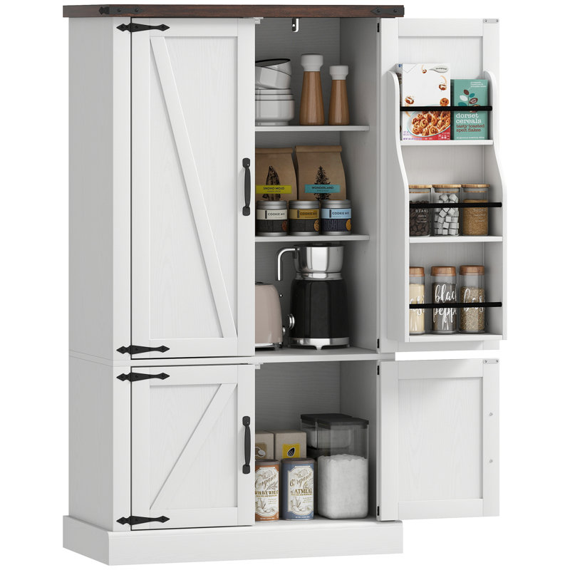 Garde-manger, armoire de rangement de cuisine avec 6 supports de porte, blanc