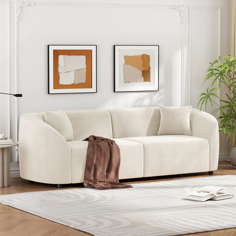 Canapé incurvé contemporain de 87 po blanc cassé: sièges moelleux, Beige