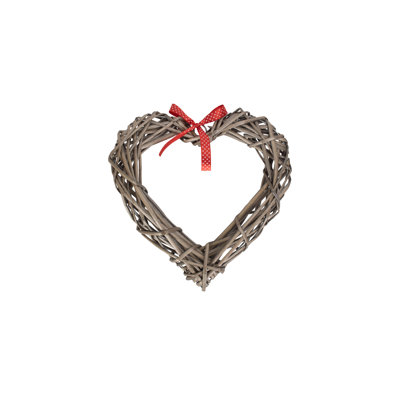 Wicker Heart Shaped Wreath with Spotty Ribbon