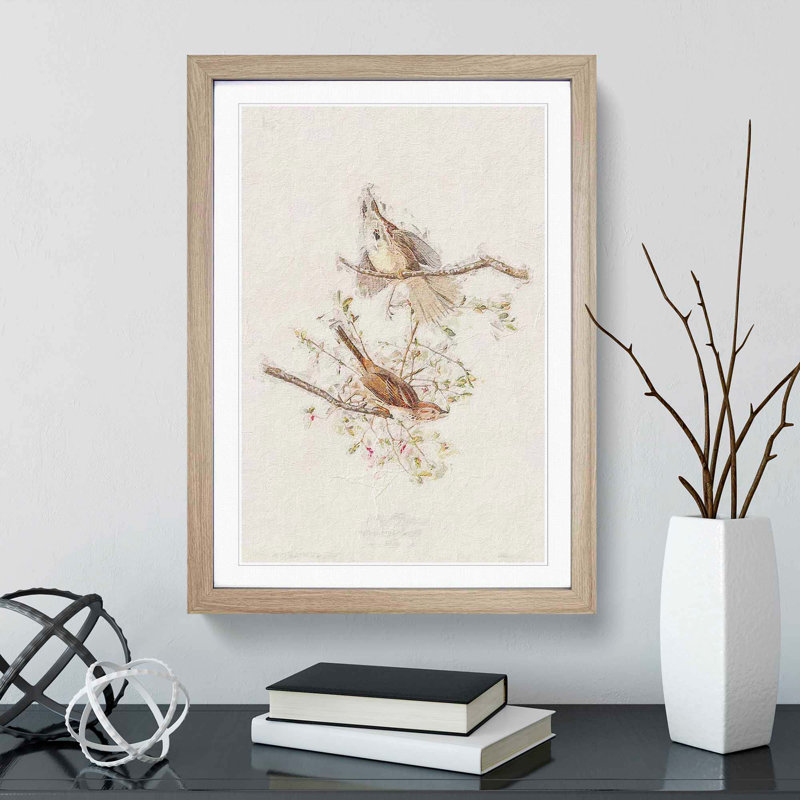 Song Sparrows by John Audubon - Picture Frame Painting Print, 48cm H x 36cm W x 2cm D, Oak Framed