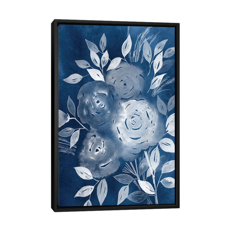 « cyanotype roses ii », impression sur toile, H 26 po x l 18 po x P 1,5 po, Pas de tapis, Toile avec cadre noir