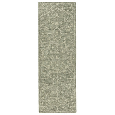 Ivy Handmade Transitional Distressed Floral Motif Tufted Wool Hallway Runner Rug