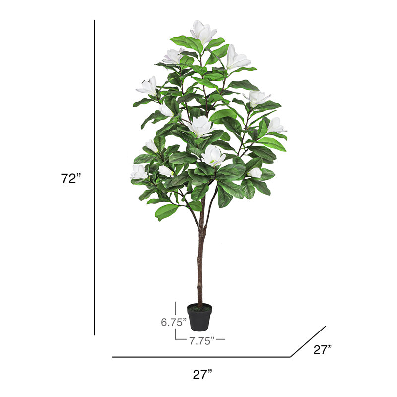 Artificial Magnolia Flower Tree in Pot, White