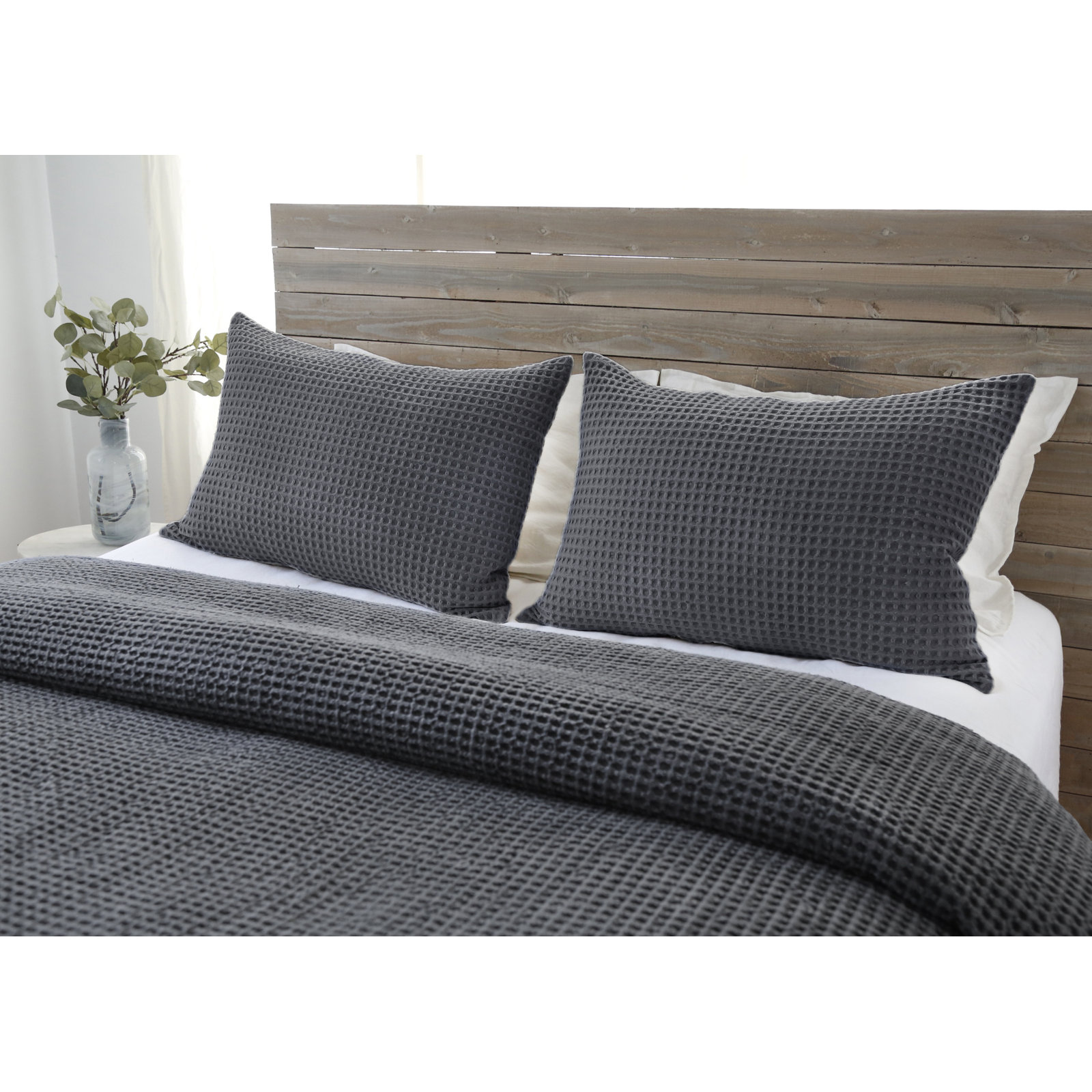 Zuma Cotton Waffle Throw Blanket, Queen, Charcoal