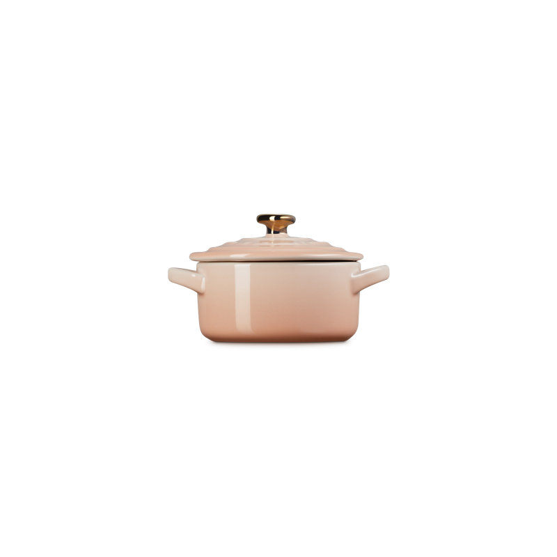 Le Creuset Stoneware Classic Round Mini Cocotte 8 Oz White Heart Gold Knob, Orange