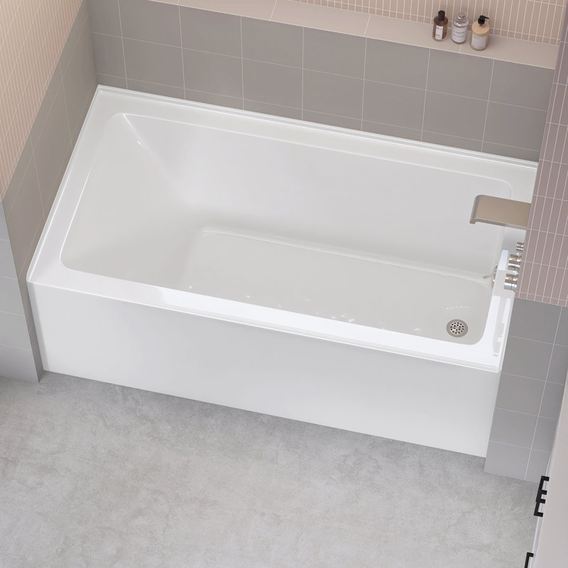 60" X 30" Alcove Soaking Acrylic Bathtub With Drain Non-slip Rectangular Skirt Tub in White, Right