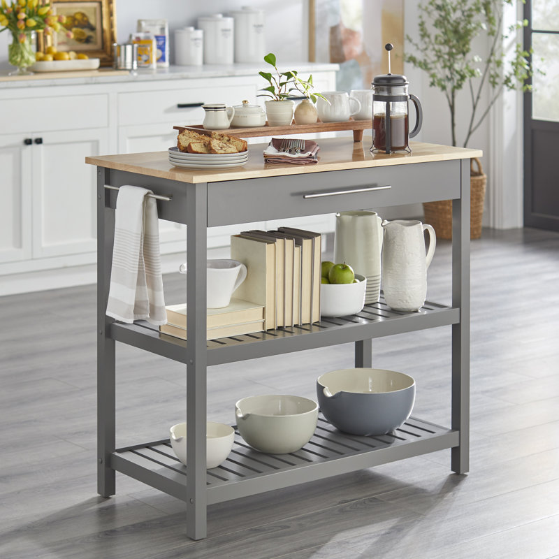 Wydell Solid Wood Top Kitchen Island, Charcoal