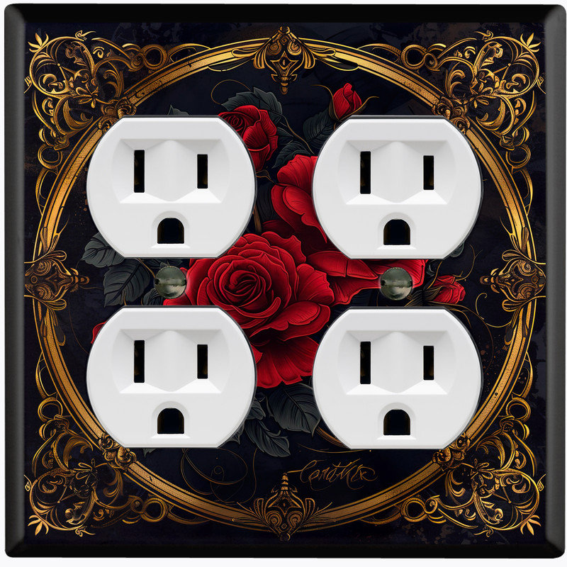 Couvercle de plaque d'interrupteur en métal; Recto-verso standard US 2 bandes - Roses victoriennes gothiques